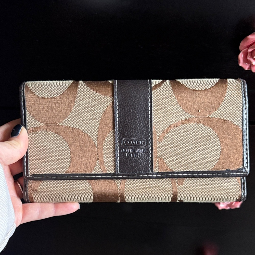 Coach Signature Brown and Tan Wallet